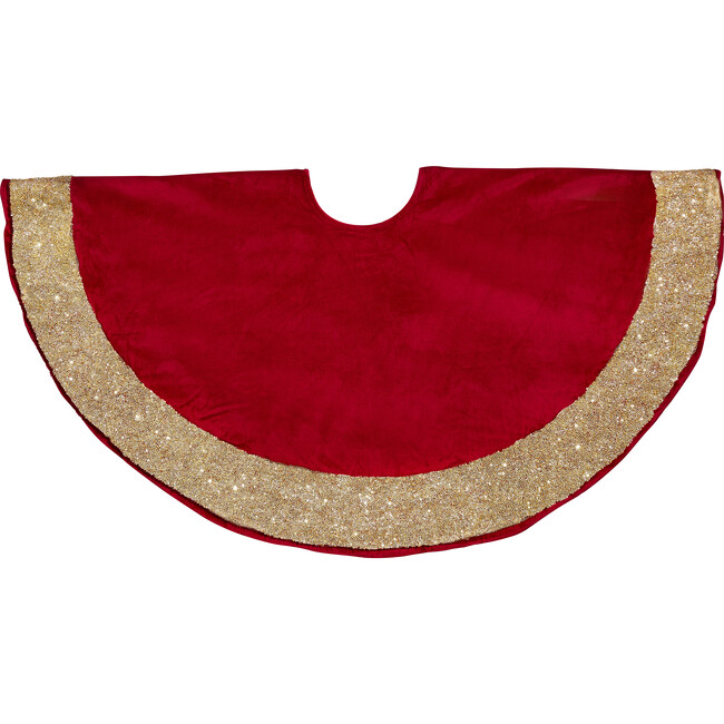 Velvet Beaded Boarder Tree Skirt, Gold/Red
