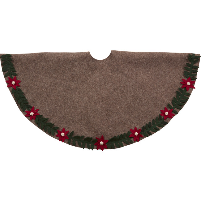 Christmas Tree Skirt, Poinsettia Border on Grey