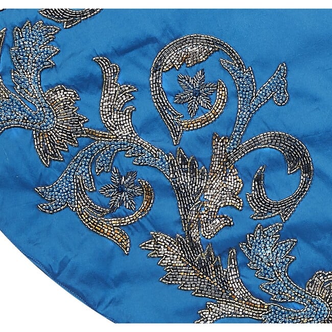 Christmas Tree Skirt, Imperial Blue Silk - Tree Skirts - 3