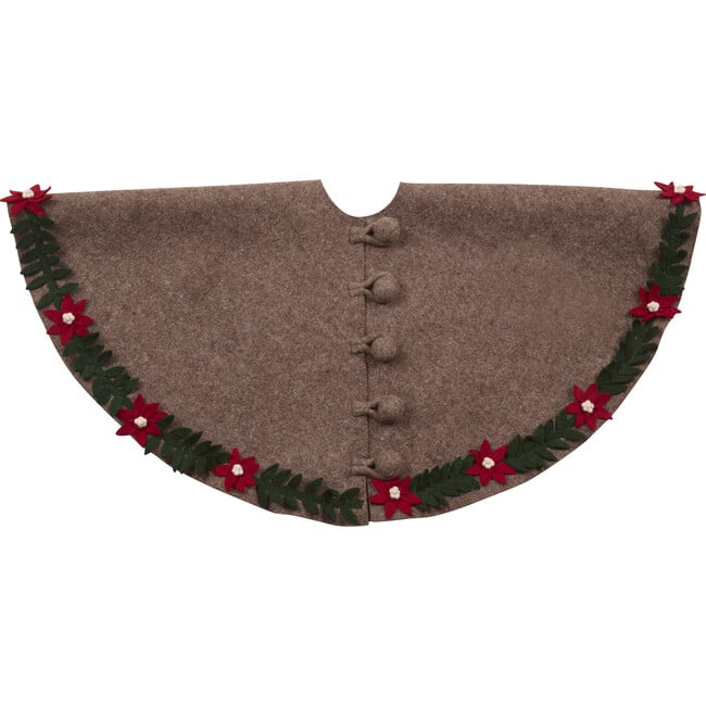 Christmas Tree Skirt, Poinsettia Border on Grey - Tree Skirts - 2