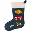Christmas Stocking in Hand Felted Wool, Trucks on Navy - Stockings - 1 - thumbnail
