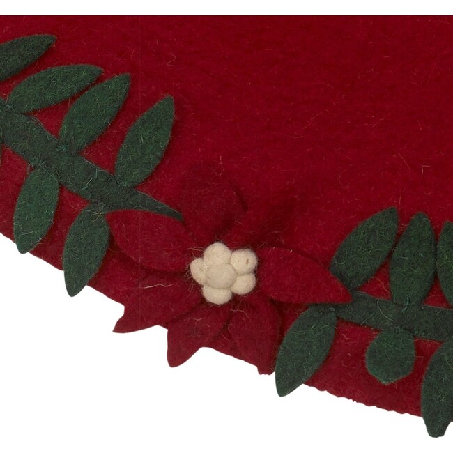 Handmade Christmas Tree Skirt in Felt - Poinsettia Border on Red - 60" - Tree Skirts - 3