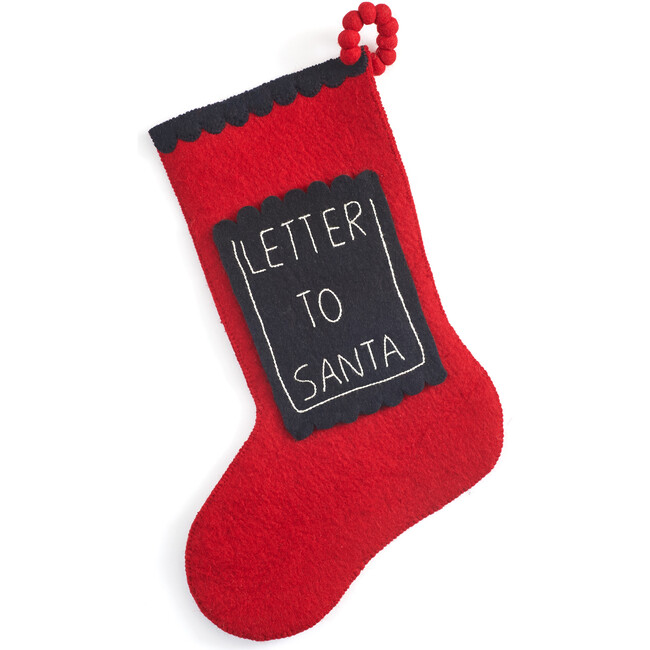 "Letter to Santa" Christmas Stocking in Hand Felted Wool, Red & Blue