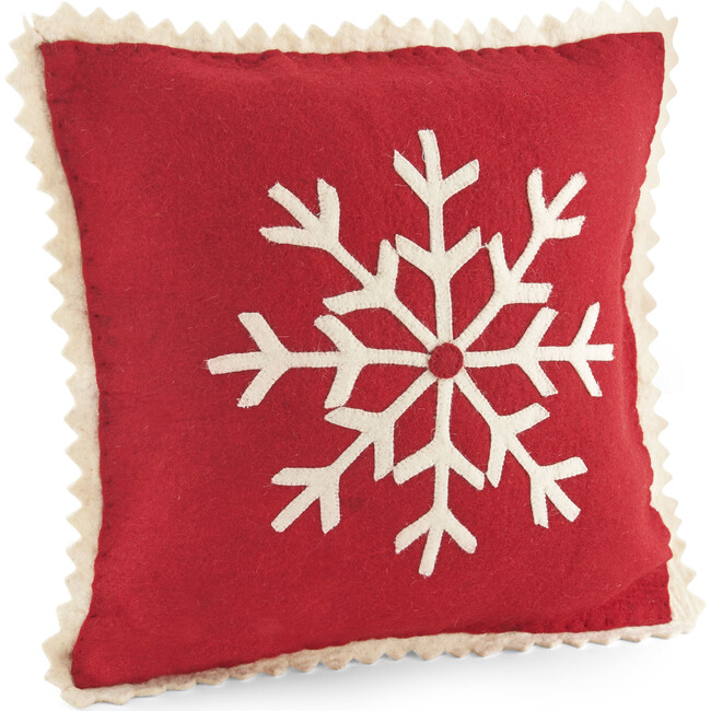 Christmas Pillow, Snowflake on Red - Accents - 1