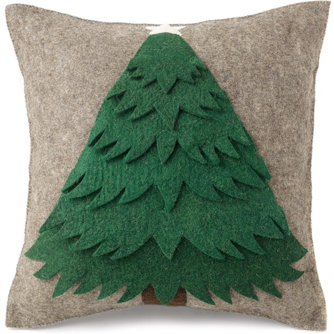 Green Tree Wool Pillow, Grey - Accents - 1