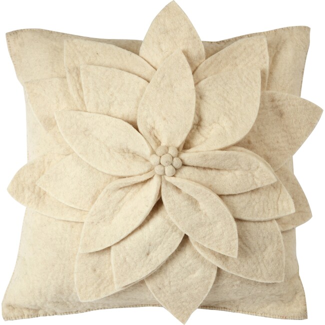 Hand Felted Wool Pillow, Cream 3D Flower