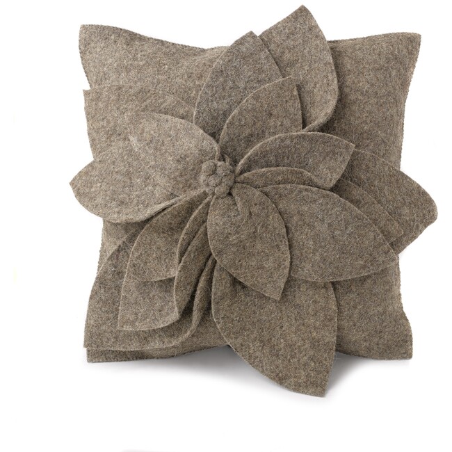 Hand Felted Wool Pillow, Flower on Grey