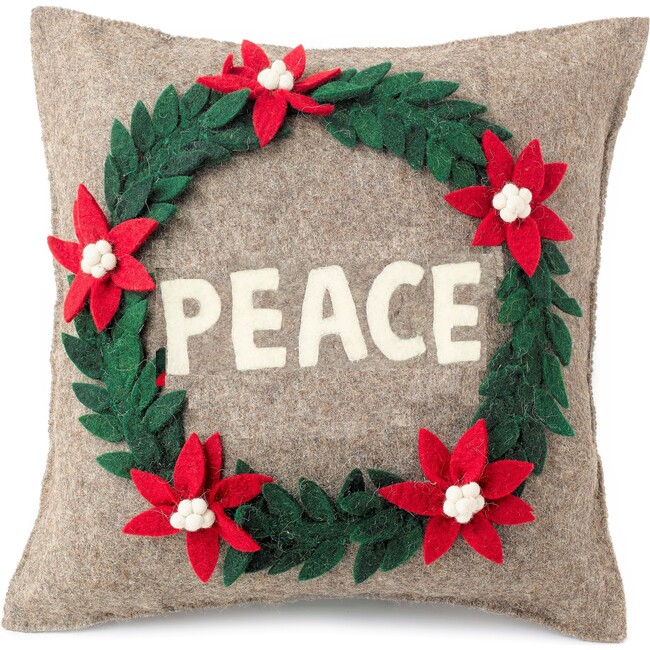 Wool Christmas Pillow, Peace on Grey - Accents - 1