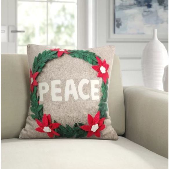 Wool Christmas Pillow, Peace on Grey - Accents - 2