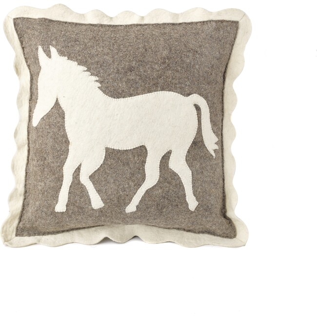 Hand Felted Wool Pillow, Grey Horse