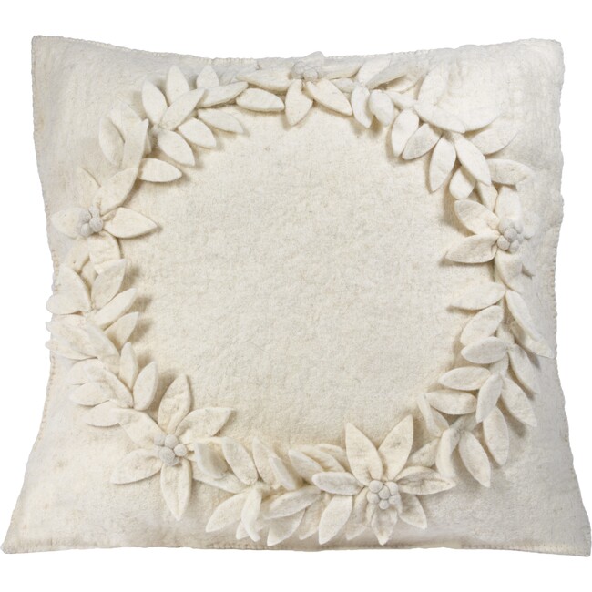 Christmas Pillow, Cream Wreath
