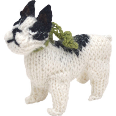 Hand Knit Alpaca Wool Christmas Ornament, French Bulldog