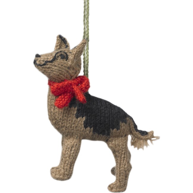 Hand Knit Alpaca Wool Christmas Ornament, German Shepherd Dog