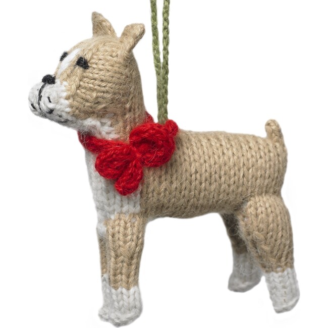 Hand Knit Alpaca Wool Christmas Ornament, Boxer Dog