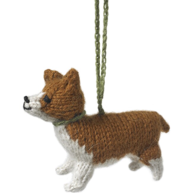 Hand Knit Alpaca Wool Christmas Ornament, Corgi Dog - Ornaments - 1