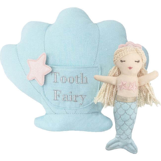 Mimi Mermaid Tooth Fairy Pillow & Doll Set, Blue - Soft Dolls - 1