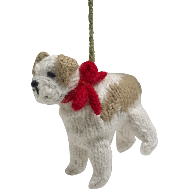 Hand Knit Alpaca Wool Christmas Ornament, Bulldog