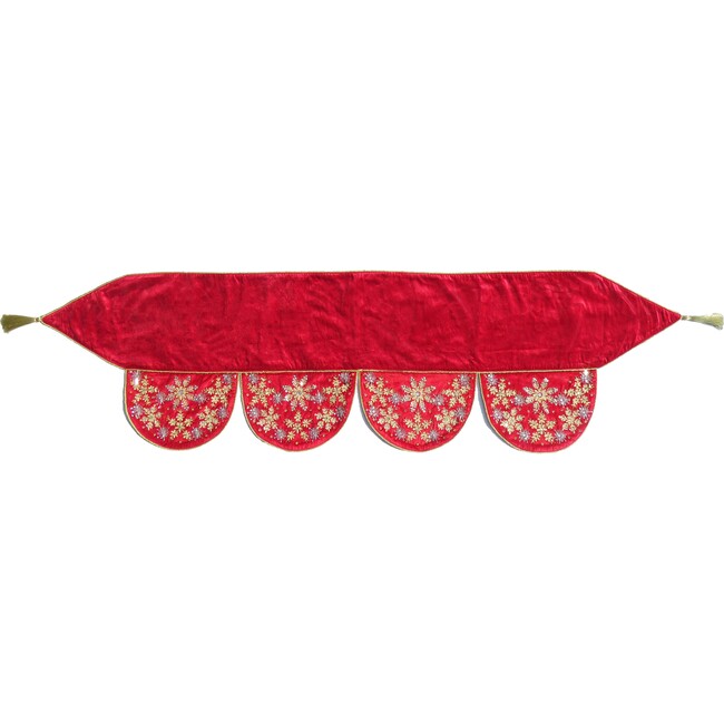 Velvet Mantle Scarf with Hand Beading, Red