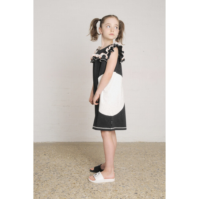 Balloon Ruffle Dress, Black and Ecru Neppy - Dresses - 2