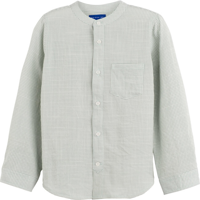 Finn Collarless Button Down, Sage Gingham - Shirts - 1