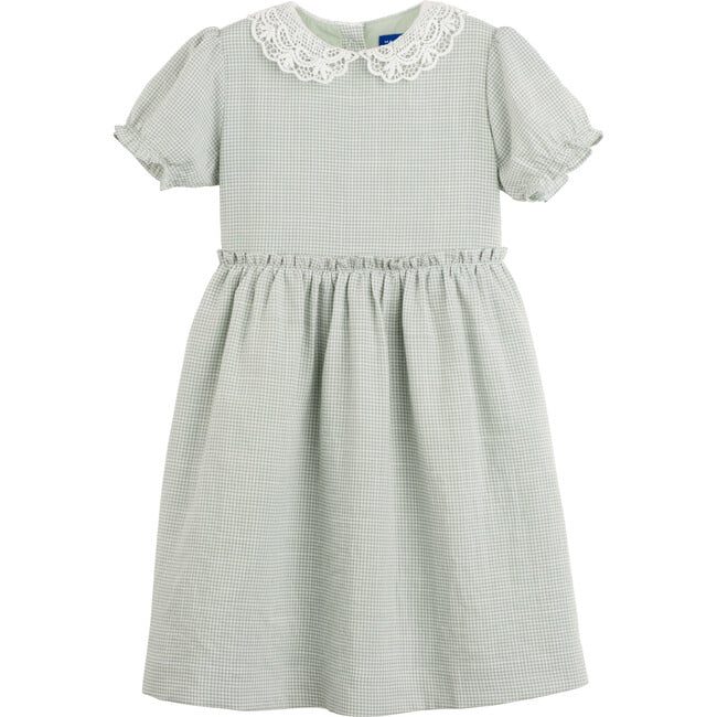 Pearl Lace Collar Dress, Sage Gingham - Dresses - 1