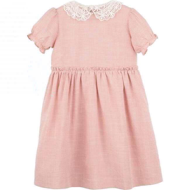 Pearl Lace Collar Dress, Dark Dusty Pink Gingham - Dresses - 1