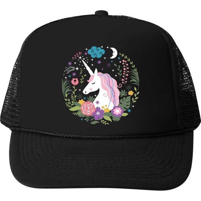 Unicorn Floral Hat, Black