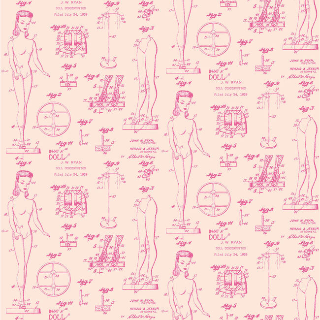 Barbie Blueprint Removable Wallpaper, Peach