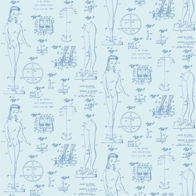 Barbie Blueprint Traditional Wallpaper, Pale Blue