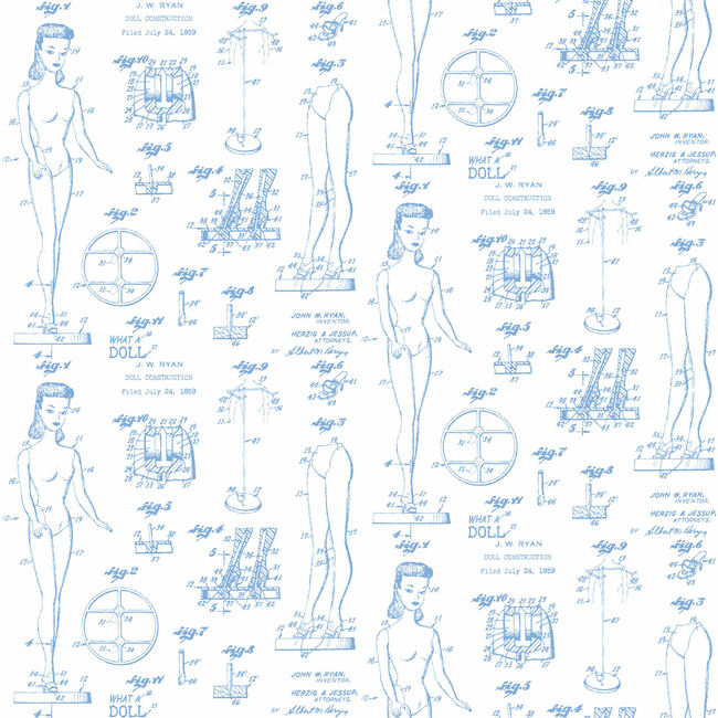 Barbie Blueprint Traditional Wallpaper, Denim