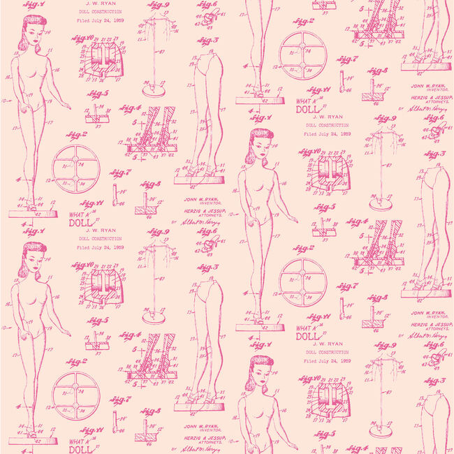 Barbie Blueprint Traditional Wallpaper, Peach