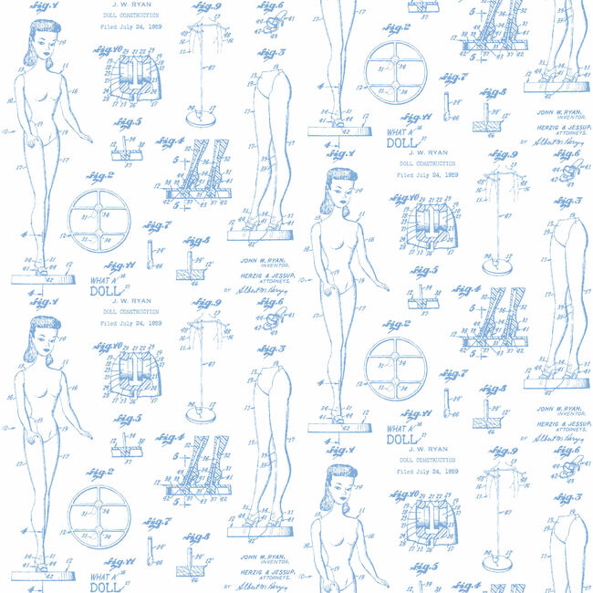 Barbie Blueprint Removable Wallpaper, Denim - Wallpaper - 1
