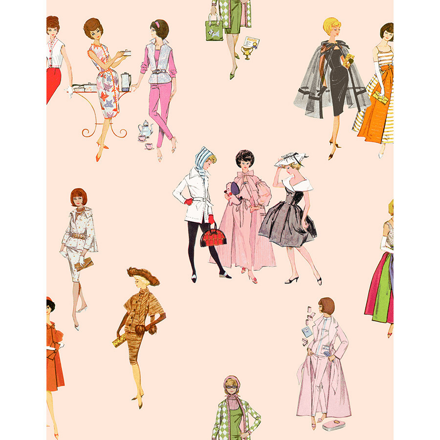 1960s Barbie Removable Wallpaper, Peach - Wallpaper - 1