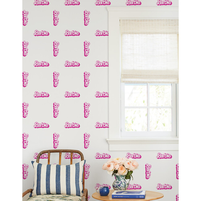 Barbie 80s Logo Traditional Wallpaper, White - Wallpaper - 2