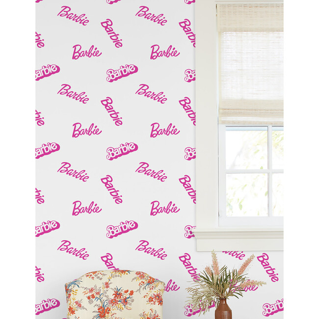 Barbie Logo Mix Traditional Wallpaper, White - Wallpaper - 2