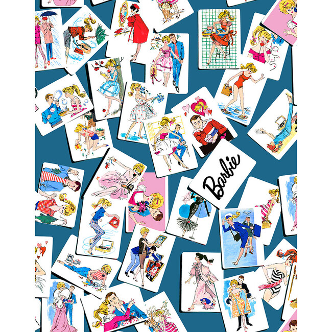 Barbie Trading Cards Traditional Wallpaper, Cadet Blue