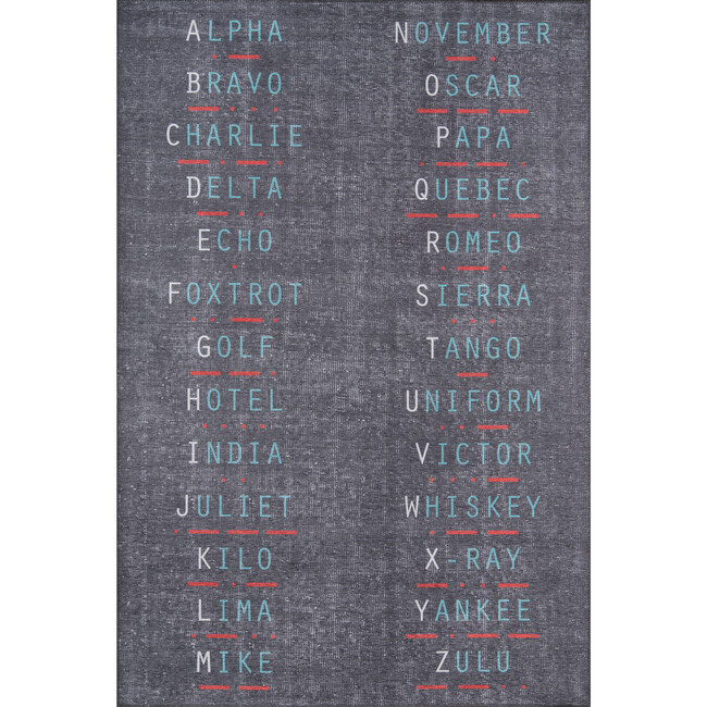 District Military Alphabet Rug, Charcoal - Rugs - 1