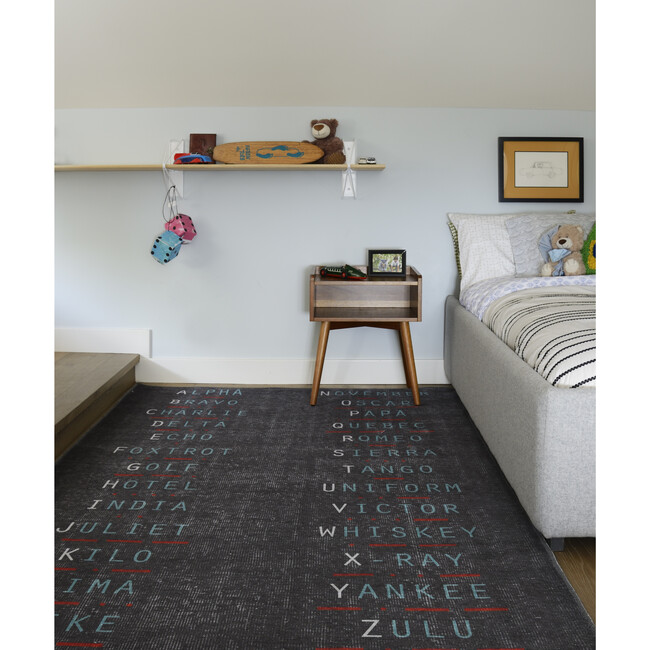 District Military Alphabet Rug, Charcoal - Rugs - 2