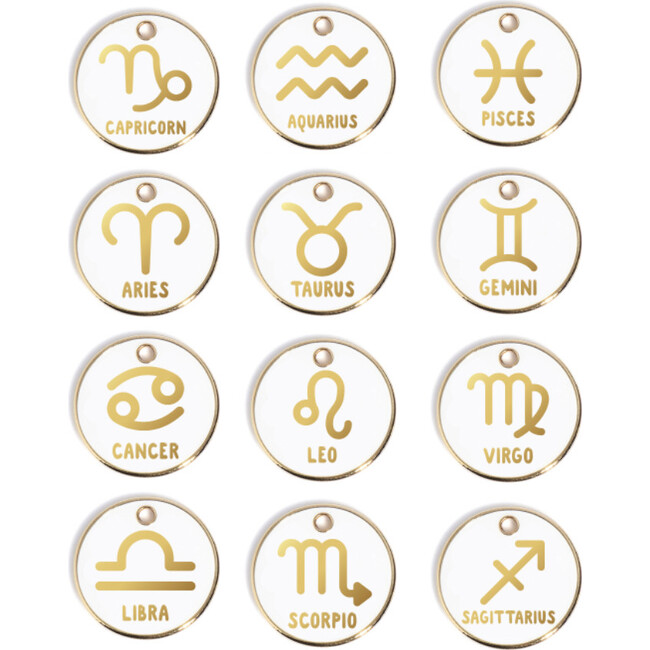 Zodiac Tag, White and Gold