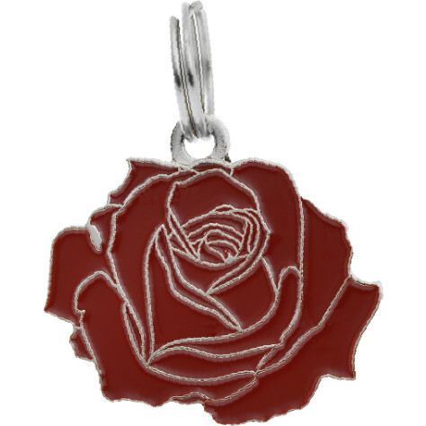 Rose Pet ID Tag, Red and Silver