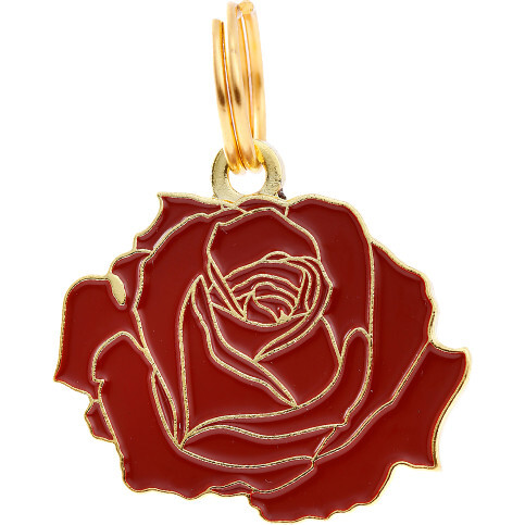 Rose Pet ID Tag, Red and Gold