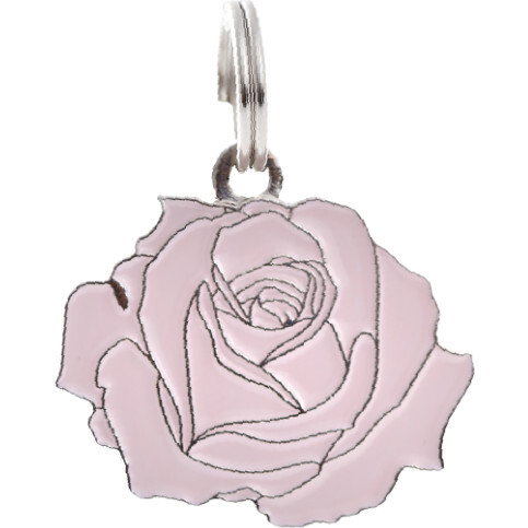 Rose Pet ID Tag,  Pink and Silver