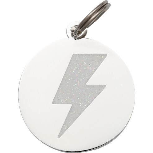 Lightning Bolt Pet ID Tag, Silver and White