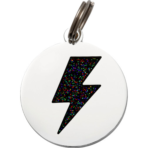 Lightning Bolt Pet ID Tag, Silver and Black