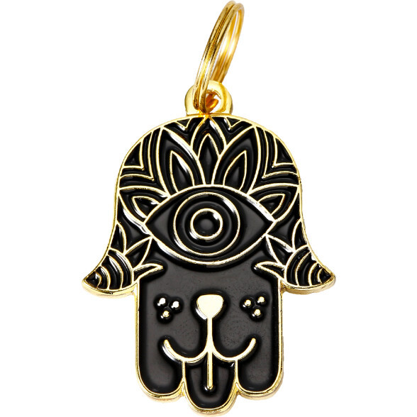 Hamsa Pet ID Tag, Black and Gold - Pet ID Tags - 1