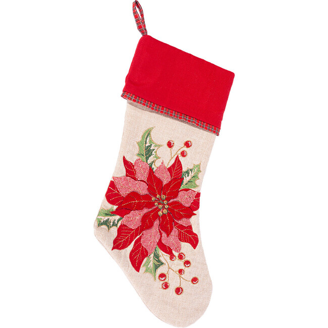 Red Poinsettia Christmas Stocking - Stockings - 1