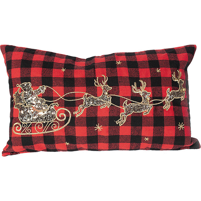 Buffalo Plaid Sequin Santa Pillow Cover