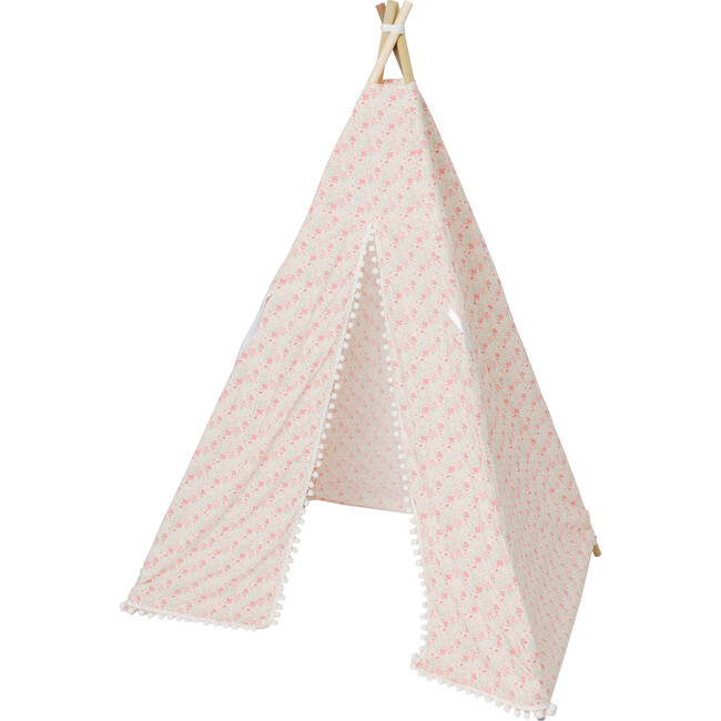 Becky Pom Pom Play Tent, Pink Ditsy Floral - Play Tents - 1