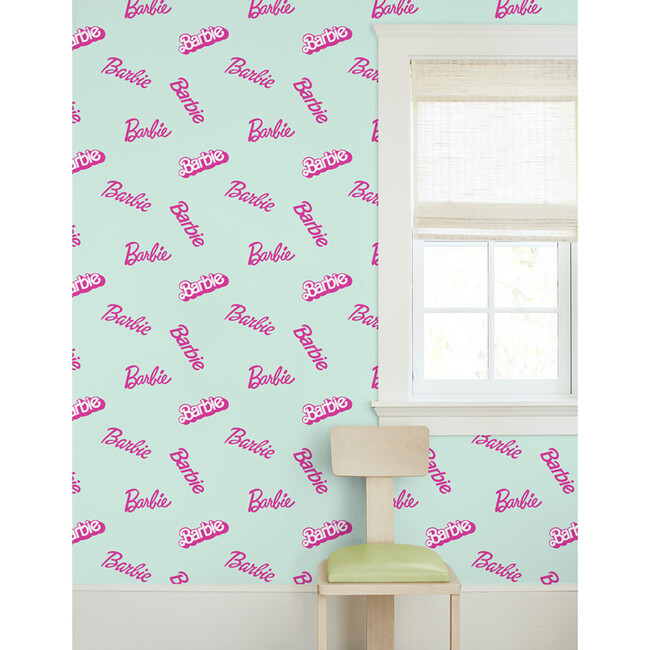 Barbie Logo Mix Traditional Wallpaper, Robin's Egg - Wallpaper - 2