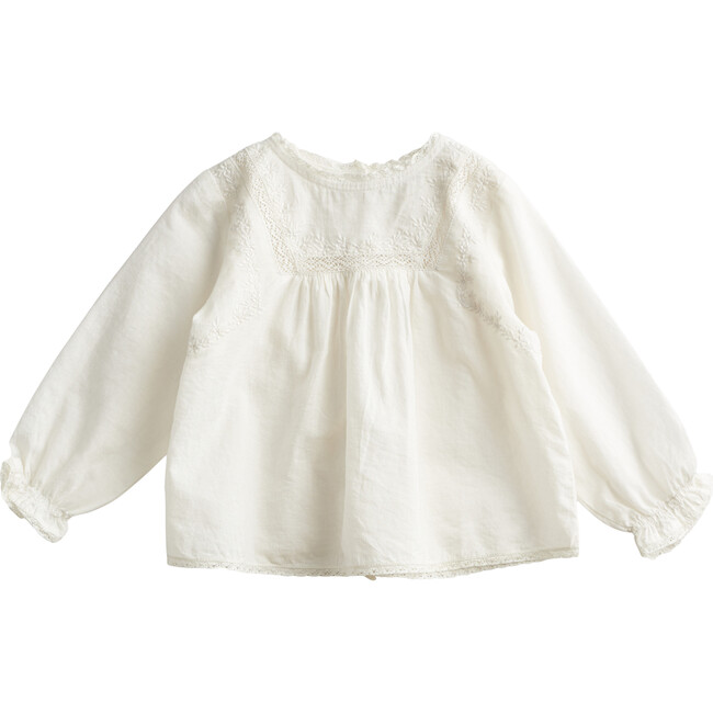 Lace & Embroidery Blouse, Ecru - Blouses - 1
